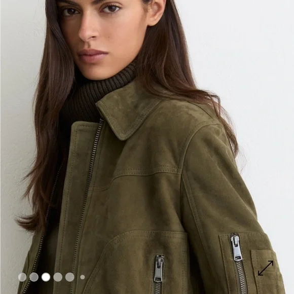 Tate
Suede Zip-Through Jacket in Khaki Green - Picture 4 of 7